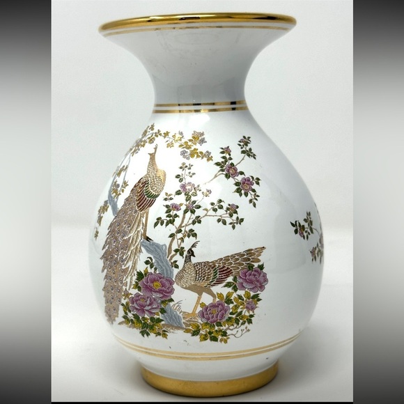 VTG Neofitou Keramik 24k Gold Painted Vase Peacocks Florals, Made in Greece MCM - Picture 7 of 12